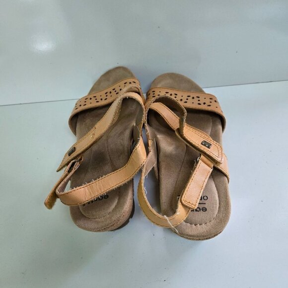 Earth Origins Kendra Khloe Leather Cork Wedge Sandals Amber Yellow Size 7M - Picture 5 of 9